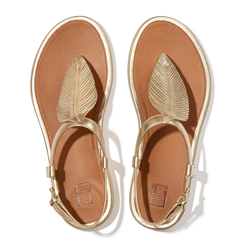 Fitflop Womens Sandals Gold - Tia Feather Metallic Leather Back-strap - YQ8475120